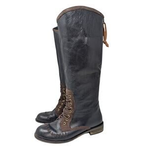 Schuler & Sons Philadelphia Tall Leather Lace Up Boots Black Brown Riding Boho